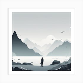 Man Looking At The Mountains Art Print