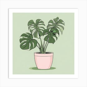 Monstera Plant, A Potted Monstera Plant With Soft Pink Leaves Set Against 1 Art Print