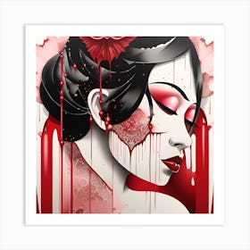 Geisha Japanese Textured Monohromatic 2 Art Print