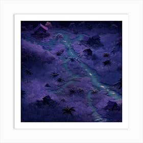 Asian Village At Night Art Print