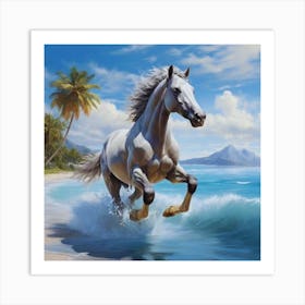 Horse Running On The Beach 2 Art Print