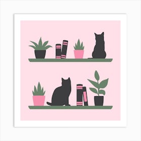 Cats On Bookshelves Art Print