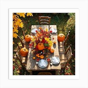 A Rustic Wooden Table Sun Dappled Bedecked By Autumns Bounty In A Traditional Country Garden Top (3) Art Print