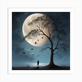 Full Moon Over Tree 2 Art Print