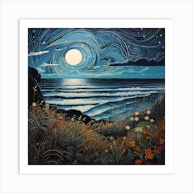 Moonlight On The Beach Art Print