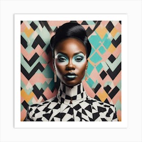 Black Woman In Geometric Pattern Art Print