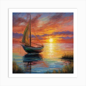 Sailboat At Sunset 1 Art Print