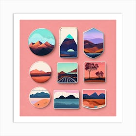 4 Badges Lo Fi Landscape With Minimalist Design (3) Art Print