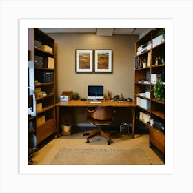 A Photo Of A Professional Office With A Desk And A Art Print