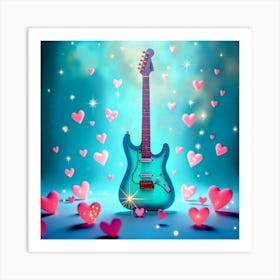 Electric Guitar With Hearts Poster