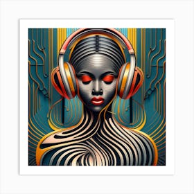 Woman With Headphones 66 Art Print