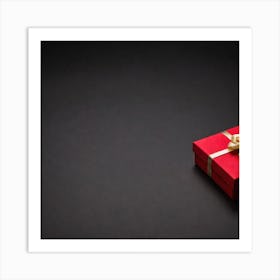 Red Gift Box Isolated On Black 1 Art Print