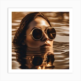 Woman In Sunglasses In Water Art Print