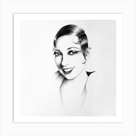 Josephine Baker Pencil Drawing Minimal Portrait Vintage French Cabaret Black and White Art Print