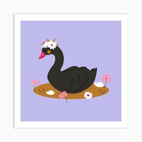 Swan swimming in the lake with reeds 1 Art Print