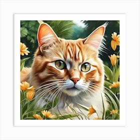 High Quality Illustration Realistic Cat Outdoors(1) Art Print