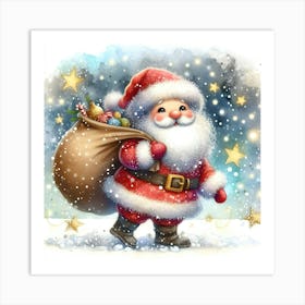 Santa Claus Christmas Painting In Magical Christmas Night Unique Christmas Decor 1 Art Print