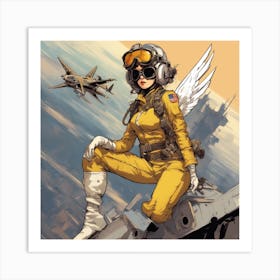 A Badass Anthropomorphic Fighter Pilot Angel, Extremely Low Angle, Atompunk, 50s Fashion Style, Intr Art Print