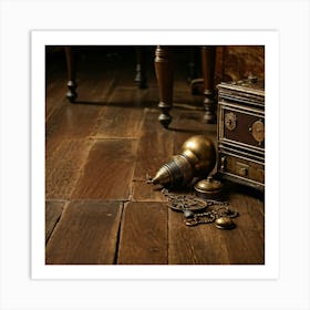 Antique Chest On Wooden Floor Art Print