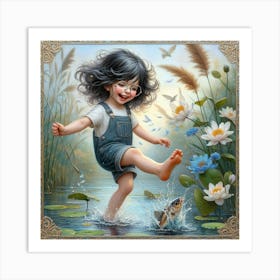 Little Girl Playing In The Water Art Print