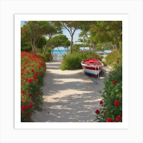 Red Roses On The Beach Art Print