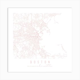 Boston Massachusetts Light Pink Minimal Street Map Square Art Print