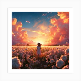 A Rustic Scene Bathed In The Ethereal Glow Of A Heavenly Realm Running Through Cotton Field Art Print