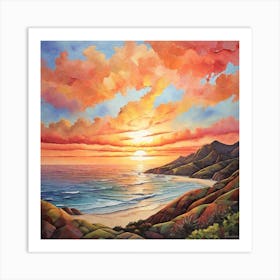 Sunset At The Beach Art Print