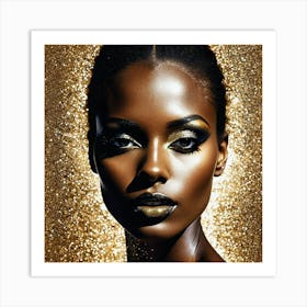 Portrait Of A Black Woman With Gold Makeup 1 Art Print