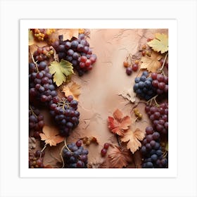 Autumn Grapes On A Brown Background Art Print