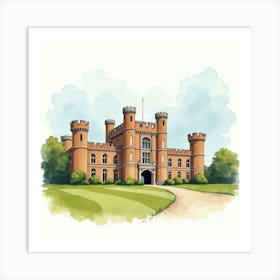 Watercolor Illustration Of The Kenilworth Castle In Warwickshire, Capturing Its Historic Design And Scenic Backdrop Art Print