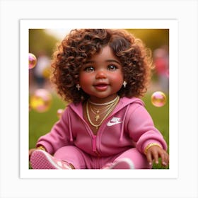 Little Ebony Girl With Bubbles Art Print