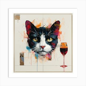 Cat With Wine Glass Art Print