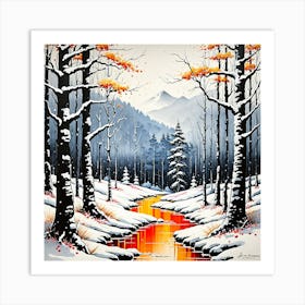 Stream In The Snow Art Print