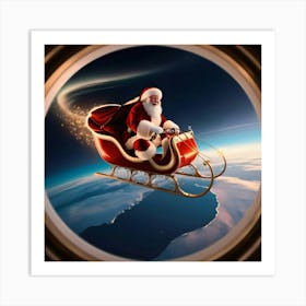 A Breathtaking Cinematic Keyframe Depicting Santa Clause Flying Over Planet Earth Art Print