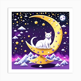 Cat On The Moon, vector art Art Print