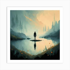 Man Standing In A Lake 1 Art Print