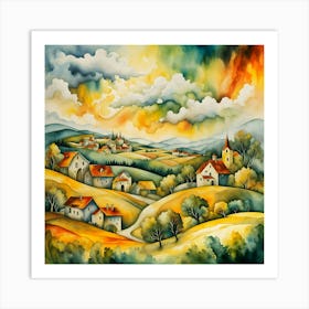 Watercolor Of A Village 6 Art Print