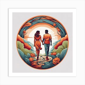 Couple Walking In The Woods Art Print