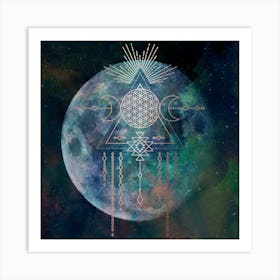 Flower Of Life Mandala Moon Art Print