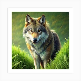 Wolf Standing In A Field Of Grass Art Print