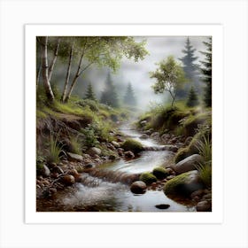 Stream In The Forest Art Print