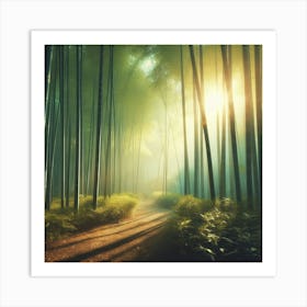 A peaceful and serene bamboo forest bathed in soft sunlight.2 Art Print