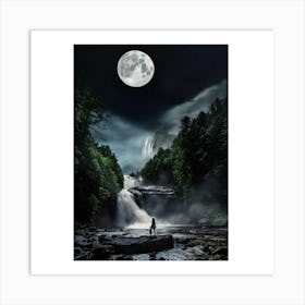 Full Moon Over Waterfall Art Print