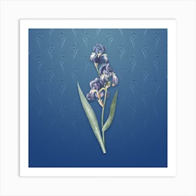 Vintage Dalmatian Iris Botanical on Bahama Blue Pattern Art Print