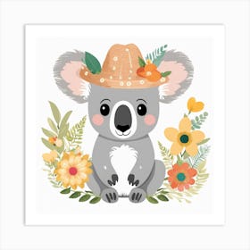 Floral Baby Koala Nursery Illustration (4) Art Print