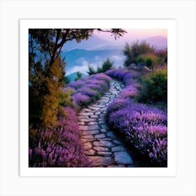 Lavender Garden At Sunset 1 Art Print