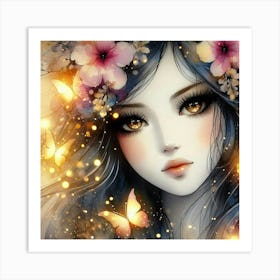 Beautiful Girl With Butterflies 2 Art Print