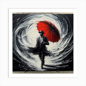 Man With Red Umbrella 1 Art Print