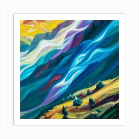 People camping in the middle of the mountains oil painting abstract painting art 4 Art Print